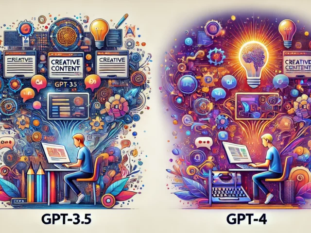 DALLE 2024-06-23 194523 - A high-quality illustration depicting how GPT-35 and GPT-4 help in creative content generation On the left show GPT-35 with a writer or artist usi