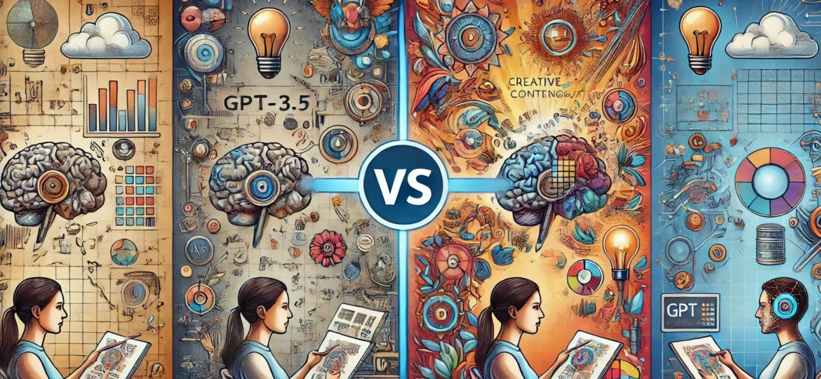 DALLE 2024-06-23 195759 - A high-quality illustration comparing GPT-35 and GPT-4 for creative content generation On the left side show GPT-35 with a creative professional
