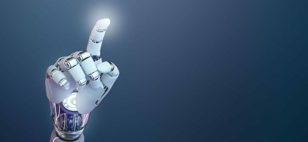 Cyborg hand 3D background technology of artificial intelligence