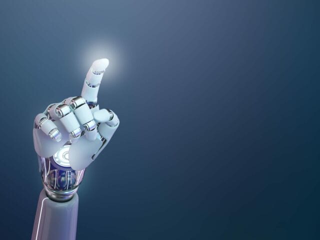 Cyborg hand 3D background technology of artificial intelligence