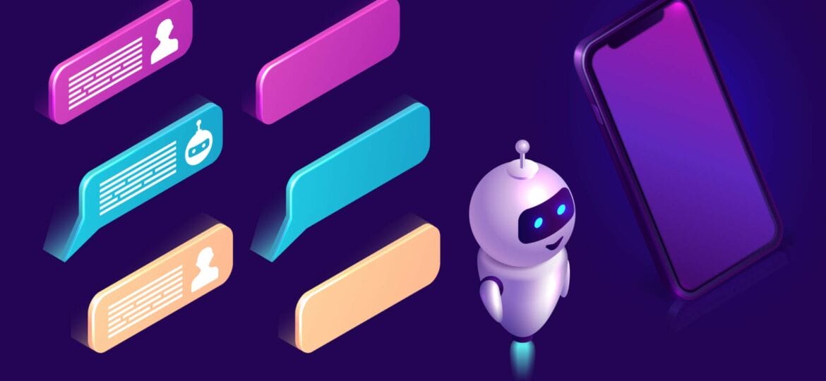 Chatbot technology isometric icons interface set