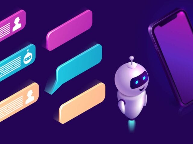 Chatbot technology isometric icons interface set