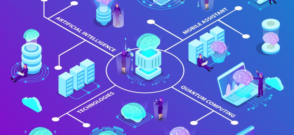 Artificial Intelligence Isometric Flowchart