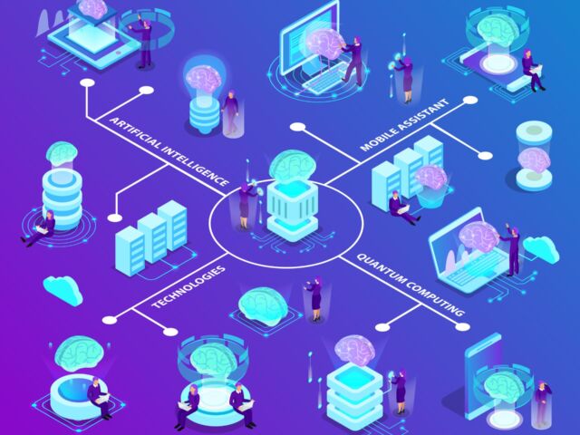 Artificial Intelligence Isometric Flowchart