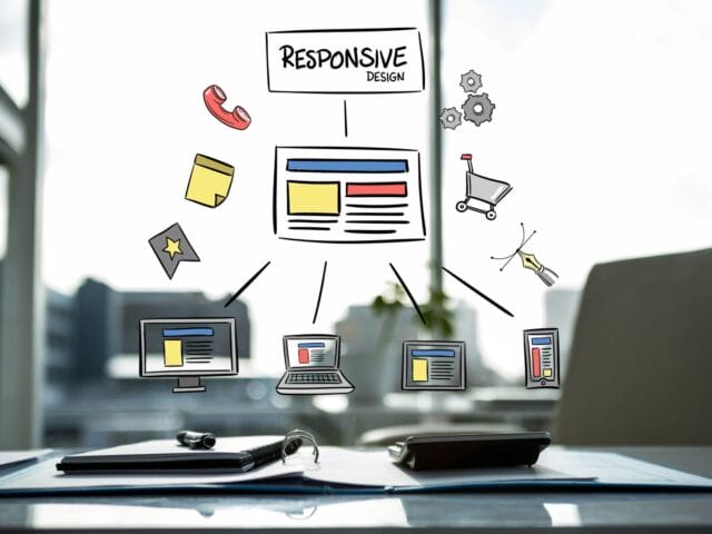 digital composite of business graphics with office background