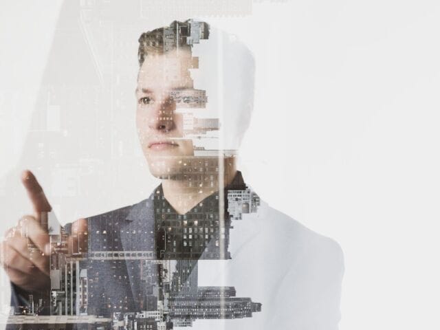 Businessman working on a virtual screen