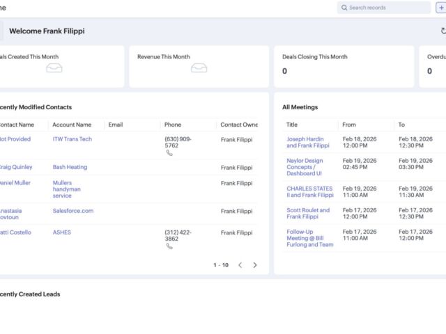 A screenshot of the home page of our CRM.
